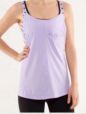 lululemon athletica Run For Your Money Lilac Tank With Dark Purple Polka Dots